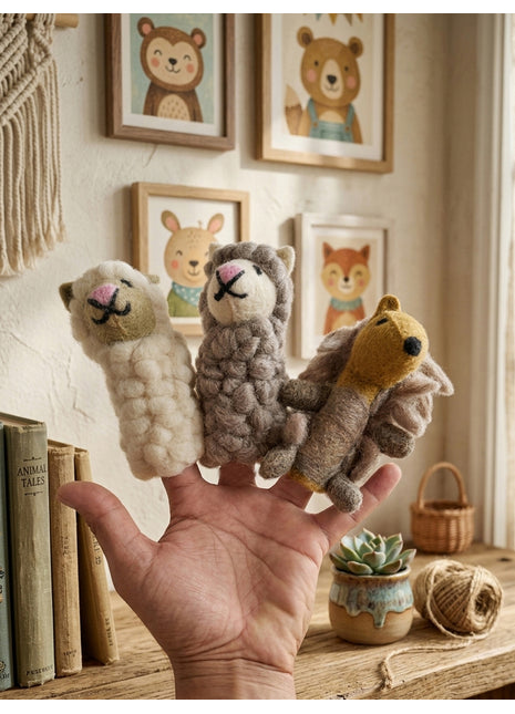 Handcrafted Whimsical Wool Felt Woodland Finger Puppets – Set of 3