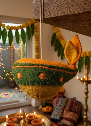 Handcrafted Festive Wool Felt Diya Hanging Ornament