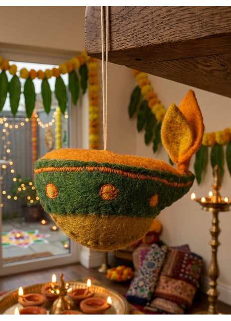 Handcrafted Festive Wool Felt Diya Hanging Ornament