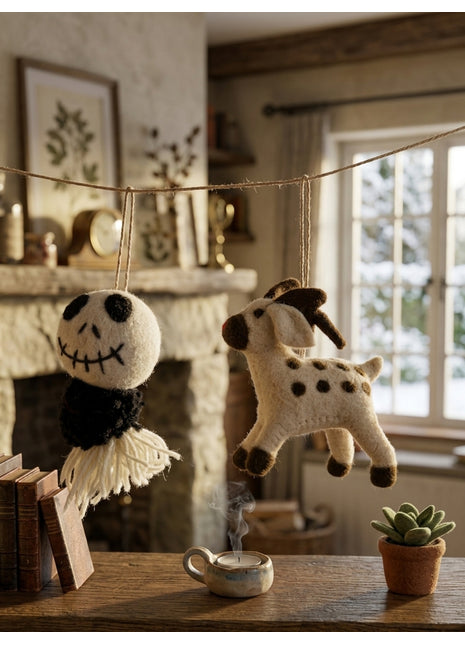 Handcrafted Whimsical Wool Felt  Hanging Ornament (Pack of Two)