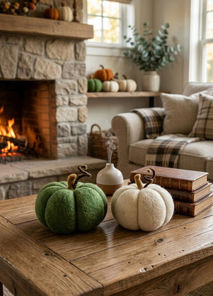 Handcrafted Rustic Wool Felt Pumpkin Decor – Autumn Harvest Set