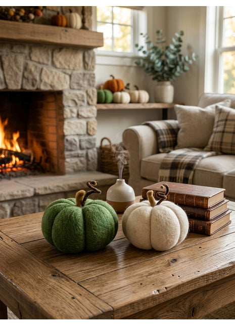 Handcrafted Rustic Wool Felt Pumpkin Decor – Autumn Harvest Set