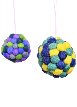 Handcrafted Vibrant Wool Felt Pom-Pom Sphere Ornaments – Set of 2