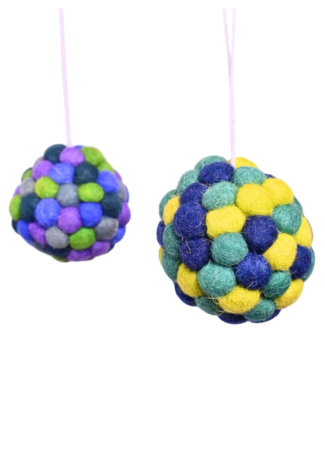 Handcrafted Vibrant Wool Felt Pom-Pom Sphere Ornaments – Set of 2