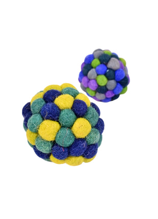 Handcrafted Vibrant Wool Felt Pom-Pom Sphere Ornaments – Set of 2