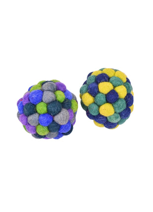 Handcrafted Vibrant Wool Felt Pom-Pom Sphere Ornaments – Set of 2