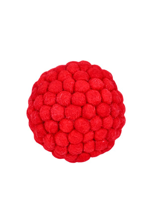 Handcrafted Festive Crimson Wool Felt Pom-Pom Sphere Ornament