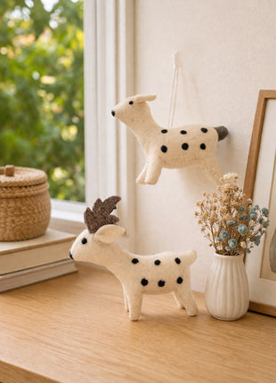 Handcrafted Spotted Fawn Wool Felt Hanging Decor – Set of 2