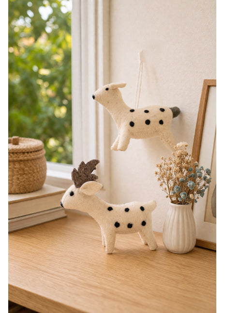 Handcrafted Spotted Fawn Wool Felt Hanging Decor – Set of 2