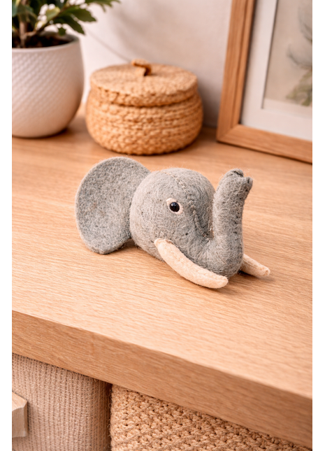 Handcrafted Whimsical Elephant Face Wool Felt Decorative Accent