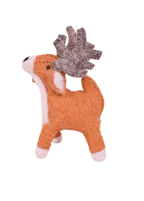 Handcrafted Rustic Wool Felt Reindeer Hanging Ornament