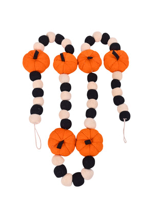 Handcrafted Spooky Harvest Wool Felt Pumpkin & Pom-Pom Garland