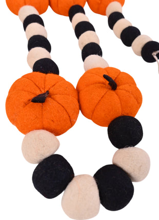 Handcrafted Spooky Harvest Wool Felt Pumpkin & Pom-Pom Garland