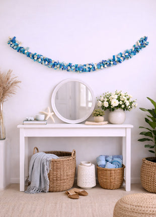 Handmade Wool Felt Garland – Blue & White Decorative Hanging Wall Garland