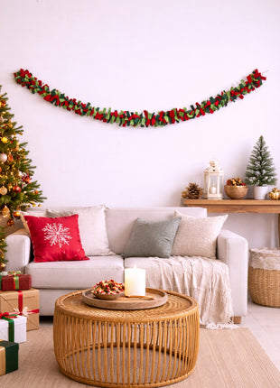 Handmade Wool Felt Christmas Garland – Red & Green Festive Hanging Decoration