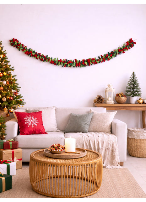 Handmade Wool Felt Christmas Garland – Red & Green Festive Hanging Decoration