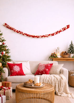 Handmade Wool Felt Garland – Red & Beige Soft Decorative Hanging Garland