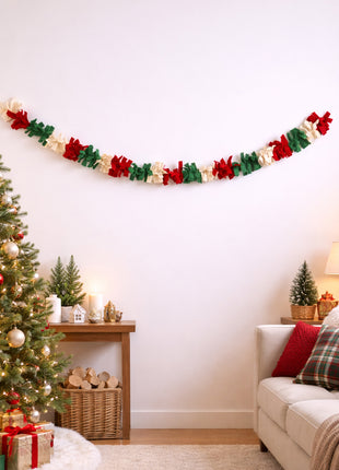 Handmade Wool Felt Christmas Garland – Red, Green & Cream Festive Hanging Décor