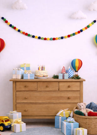 Handcrafted Rainbow Celebration Wool Felt Pom-Pom Garland