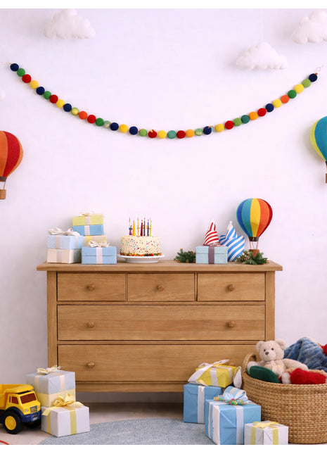 Handcrafted Rainbow Celebration Wool Felt Pom-Pom Garland