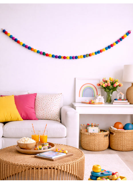 Handcrafted Multicolored Wool Felt Pom-Pom Garland – Festive Decorative Strand