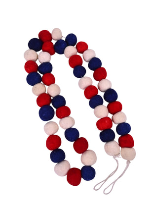 Handcrafted Patriotic Nautical Wool Felt Pom-Pom Garland