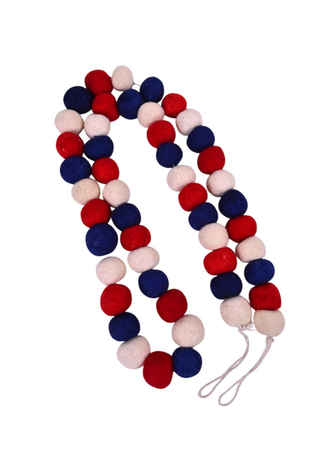Handcrafted Patriotic Nautical Wool Felt Pom-Pom Garland