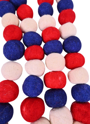 Handcrafted Patriotic Nautical Wool Felt Pom-Pom Garland