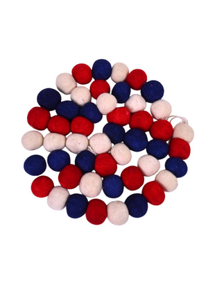 Handcrafted Patriotic Nautical Wool Felt Pom-Pom Garland