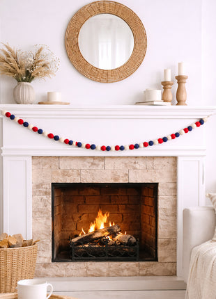 Handcrafted Patriotic Nautical Wool Felt Pom-Pom Garland