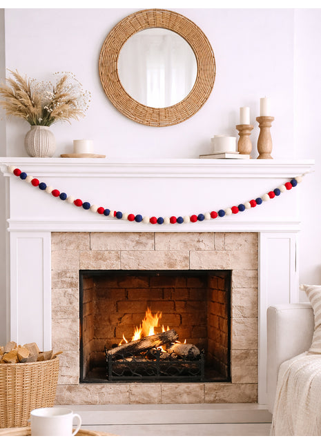 Handcrafted Patriotic Nautical Wool Felt Pom-Pom Garland