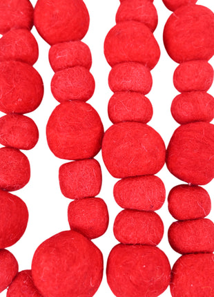 Handcrafted Romantic Crimson Wool Felt Pom-Pom Garland