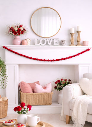 Handcrafted Romantic Crimson Wool Felt Pom-Pom Garland