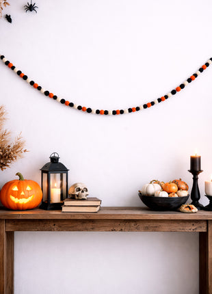 Handcrafted Spooky Harvest Wool Felt Pom-Pom Garland