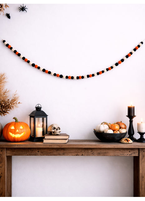 Handcrafted Spooky Harvest Wool Felt Pom-Pom Garland
