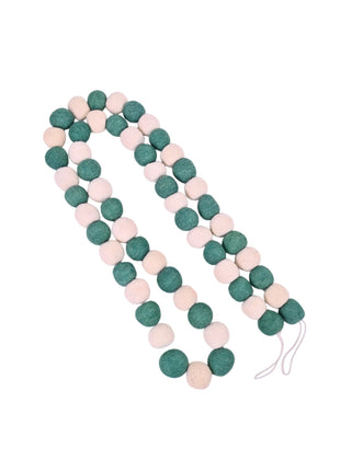 Handcrafted Evergreen & Cream Wool Felt Pom-Pom Garland