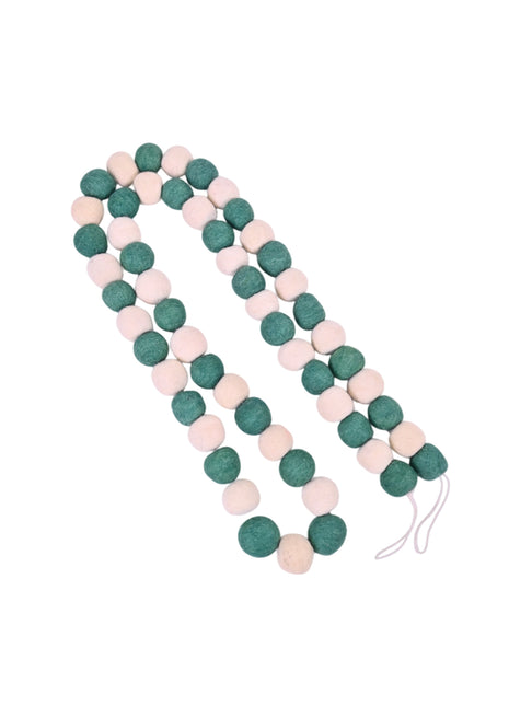 Handcrafted Evergreen & Cream Wool Felt Pom-Pom Garland