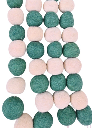 Handcrafted Evergreen & Cream Wool Felt Pom-Pom Garland