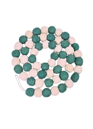 Handcrafted Evergreen & Cream Wool Felt Pom-Pom Garland