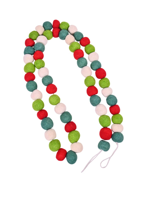 Handcrafted Festive Forest Wool Felt Pom-Pom Garland