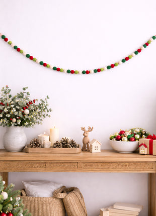 Handcrafted Festive Forest Wool Felt Pom-Pom Garland