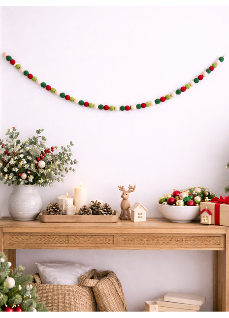 Handcrafted Festive Forest Wool Felt Pom-Pom Garland