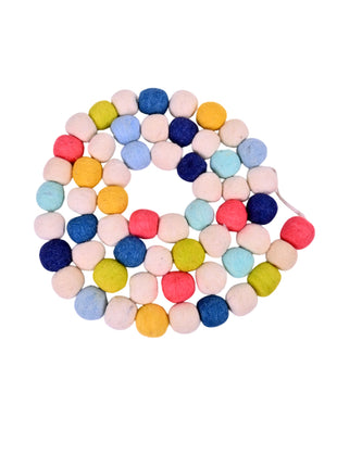 Handcrafted Whimsical Pastel Wool Felt Pom-Pom Garland