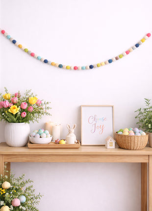 Handcrafted Whimsical Pastel Wool Felt Pom-Pom Garland