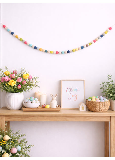 Handcrafted Whimsical Pastel Wool Felt Pom-Pom Garland