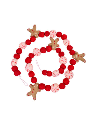 Handcrafted Gingerbread & Peppermint Wool Felt Holiday Garland