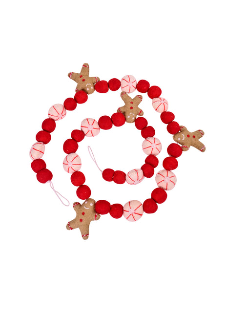 Handcrafted Gingerbread & Peppermint Wool Felt Holiday Garland
