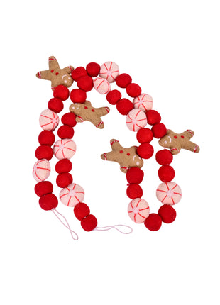 Handcrafted Gingerbread & Peppermint Wool Felt Holiday Garland