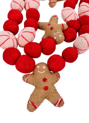 Handcrafted Gingerbread & Peppermint Wool Felt Holiday Garland