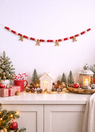 Handcrafted Gingerbread & Peppermint Wool Felt Holiday Garland